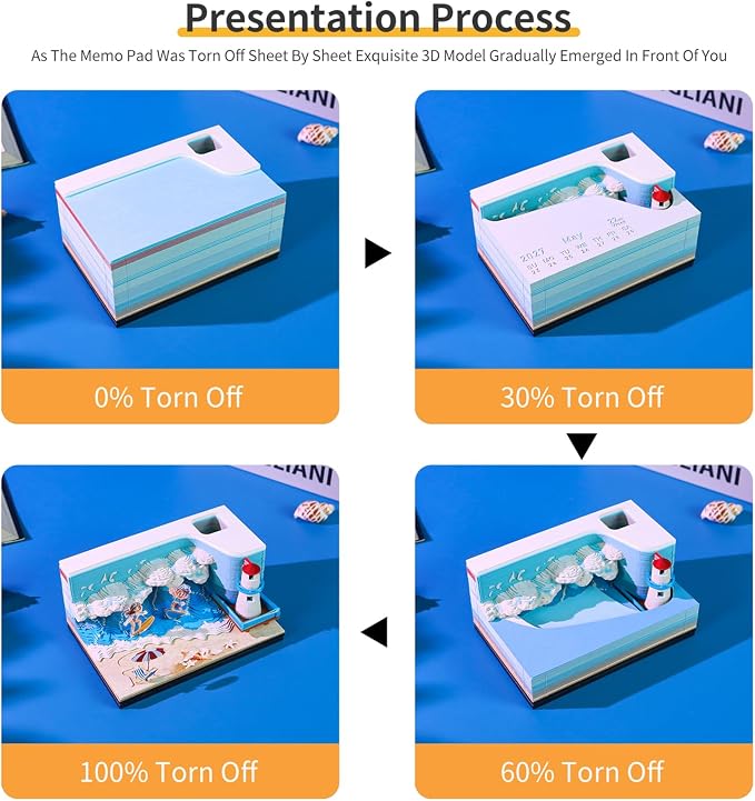 3D Time Piece Calendar, 2027 Desk Calendar With LED Light, 3d Tree Memo Pad Creative Desk Calendar, Christmas Gift for Colleague Friend, Desktop Decoration (Surf)