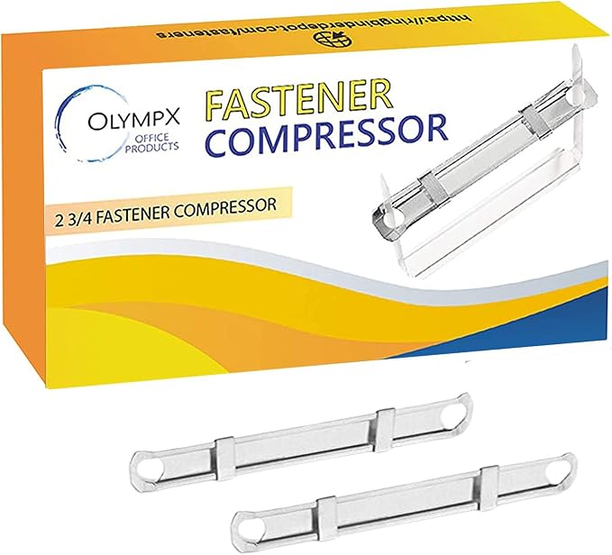 OLYMPX 100 Pcs of Prong Paper Fastener Compressors for Standard 2-Hole Punch, Works with 1 Inch - 3.5 Inch Capacity, 2.75 Inch Center for Paper Fastener Prong Bases, 100 per Box | Corrosion-Resistant Tempered Metal, 1-3.5 Inch Capacity, File Folder Pro...