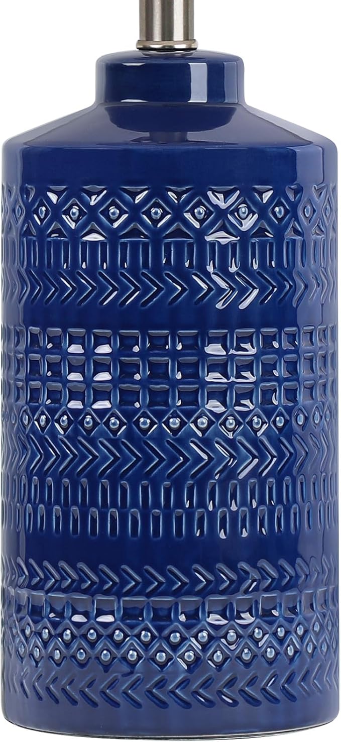 JUNNAI 24.5" Navy Blue Table Lamp Modern Bedside Ceramic Lamps for Living Room 3-Way Dimmable Entryway Nightstand Farmhouse Lamp for Home Office Bedroom, Bulb Included