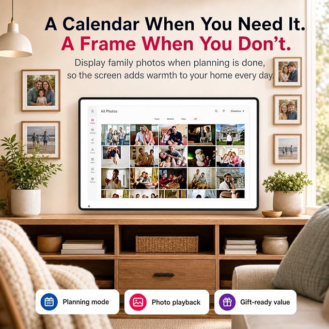 15.6 Inch Digital Calendar Wall Planner, Touch Screen WiFi Smart Electronic Planner with Third-Party Calendar Sync, Chore Tracker, Meal Planning, Family Digital Picture Frame, Gift for Mom Women