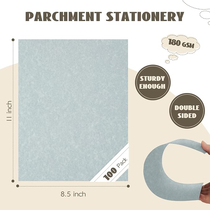 Goefun Blue Parchment Cardstock 100 Sheets, 65lb Light Blue Parchment Paper | 180 gsm Blue Card Stock, Blank Certificate Paper 8.5 x 11 for Printing, Invitations, Crafts, Business Cards
