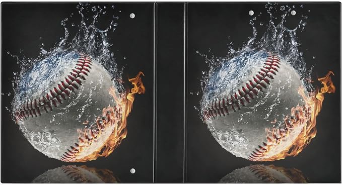 Fire&Water Baseball Sport Theme Binder 3 Ring 1.5 Inch Binder with Clipboard&Pockets, Hardcover Binders Heavy Duty Large File Folder for Office School Supplies - Holds 200 Sheets