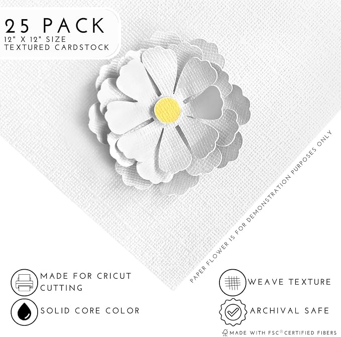 Snowy White —12x12 Textured Cardstock | 80lb Textured White Scrapbook Paper | Premium Cardstock for Cricut Cutting | 25 Sheets