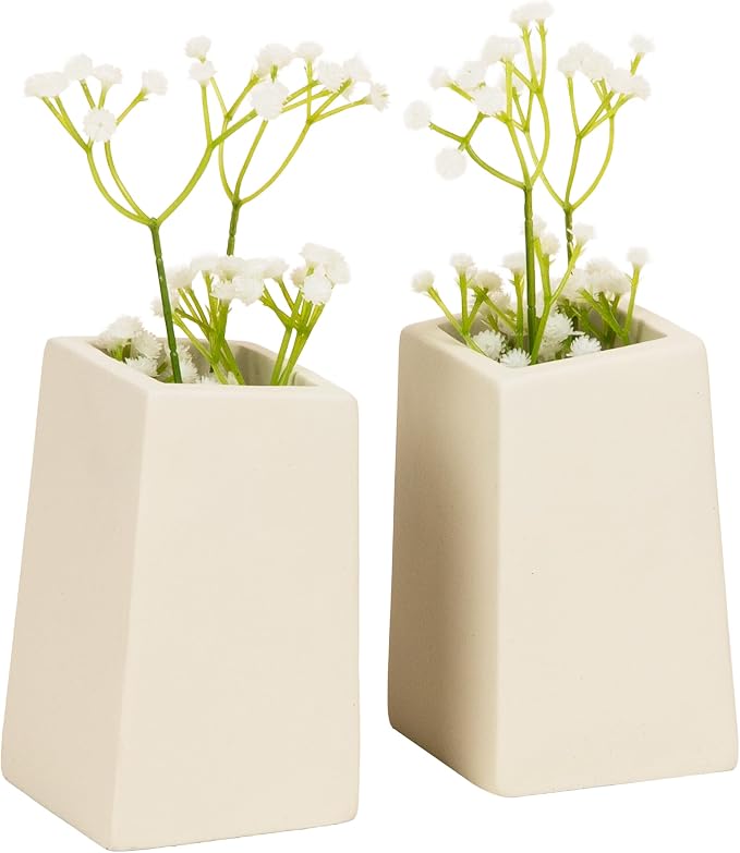 Mind Reader Cement Planter Bookends, Desk Decor and Indoor Plants, Set of 2, White