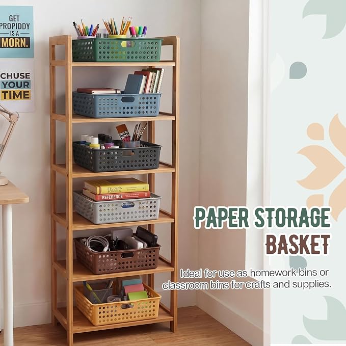 Geetery 6 Pack Classroom Storage Baskets with Handle 14''x10'' Paper Tray Holds A4 Turn in Trays Plastic Paper Baskets Desk Organizer Bin for Classroom, Library, Office, Home (Cottage Color)