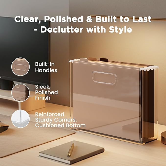 File Organizer for Desk - This Acrylic Storage Box is great for Office Organization - Its Modern Acrylic Magazine Holder makes a Great Gift for Home/Work Space