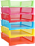 Weysat 6 Pcs Turn in Trays Classroom, Stackable Paper Tray for Classroom Organization Plastic Desk File Organizer Bin Basket for Library Drawer Teacher Office Document Storage (Rainbow,Narrow)