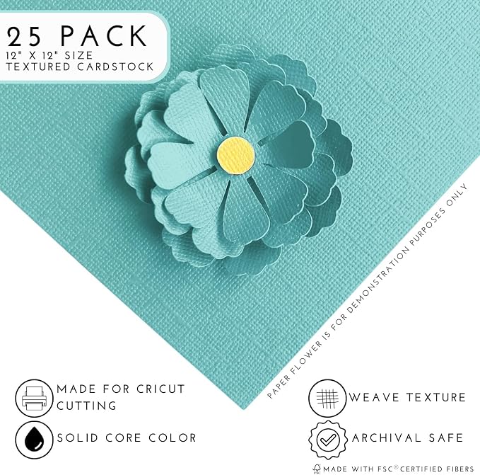 Sea Mist—12x12 Textured Cardstock | 80lb Textured Blue Scrapbook Paper | Premium Cardstock for Cricut Cutting | 25 Sheets
