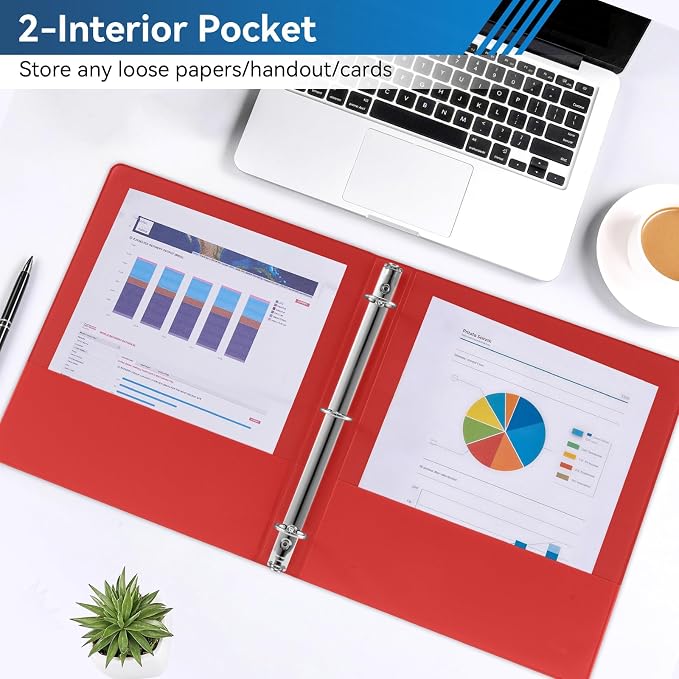 SUIN 1-inch 3 Ring Binder with 2 Interior Pockets, 1''Durable Binders Holds US Letter Size 8.5'' x 11'' Paper - Versatile Binders for Office, Home, and School Use, 6 Pack, Assorted Rainbow Colors