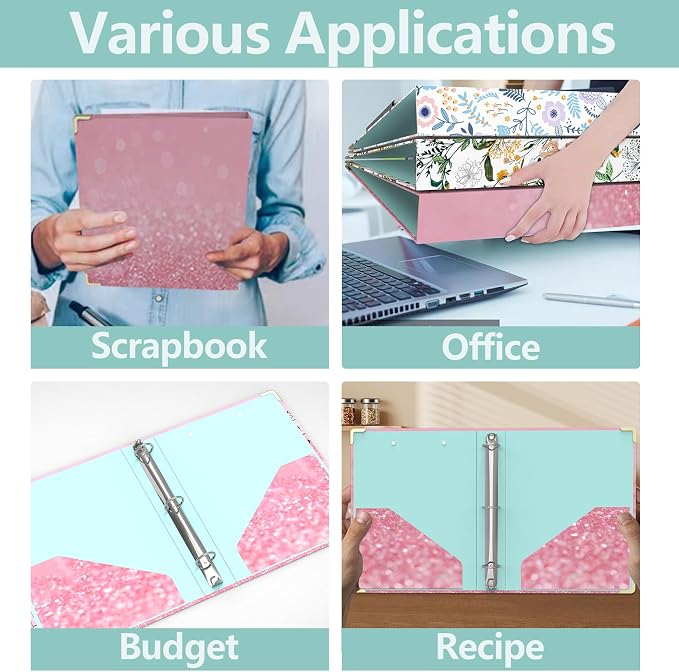 3 Ring Binder 1 Inch Round Rings for Letter-Size Paper with Profile Clipboard, Cute Three Ring Binders Folders Organizer for Office School Supplies(Stay Positive)