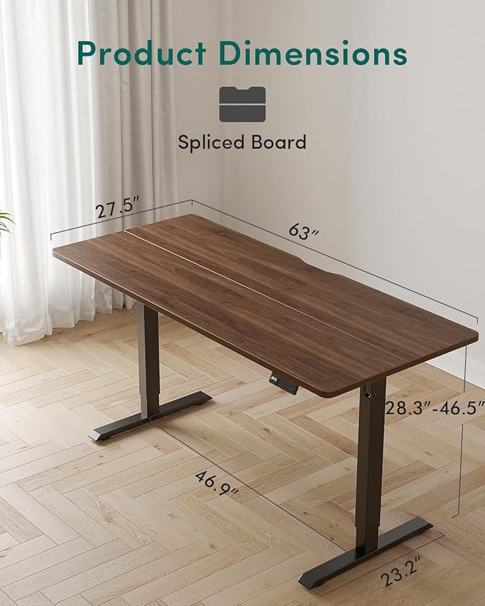 CubiCubi 63x28 Large Electric Standing Desk, 28" Deep Desktop, Black Walnut | Wide Surface, Sit to Stand, Computer Workstations, Home Office Desk, Next-Gen Frame, Advanced Motor, 176 lbs Capacity