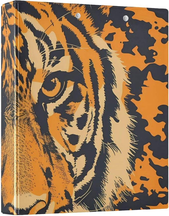 JIPONI 3 Ring Binder Tiger 1 Inch Round Binders for Men Women Students, Cute File Organizer for Office School, 1pc