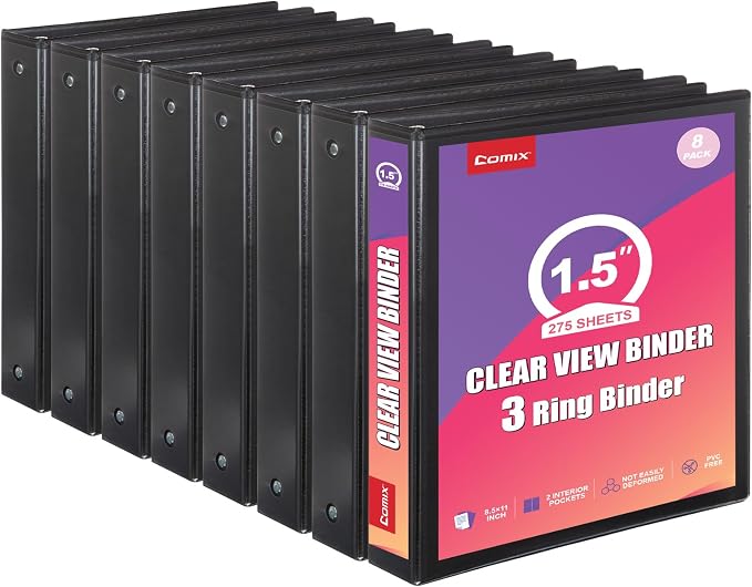 Customizable Round Ring Binder, 1.5 Inch 3 Ring Binder, Minimalist PVC-Free Binder with Clear View Cover, Lay-Flat Design for Structured Document Organization at Home, School & Office