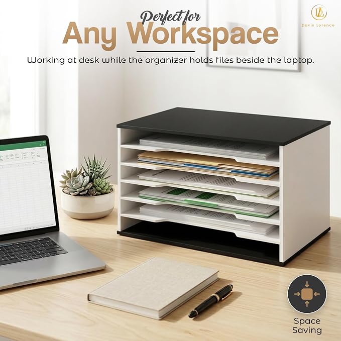 12x18 Construction Paper Organizer, 6-Tier Wooden Flat File for 11x17 & A3 Sheets | Large Durable wood composite organizer Paper Storage for Classroom, Office & Art Room | Black & White|