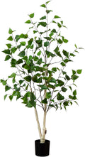 Nearly Natural 4 ft Artificial Birch Tree Real-Touch Leaves Indoor Plant | Nature-Inspired Detail, Light-Hued Bark, Flexible Branches, Stable Nursery Planter Included, Modern Living Room Decor Accent
