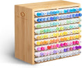 Ohuhu Bamboo Marker Organizer, Wooden Desktop Storage Holds 126 Markers | Markers Pens Pencils Art Brushes Stationary Organizer Pencil Holder with 18 Compartments for Classroom Office Decor Home
