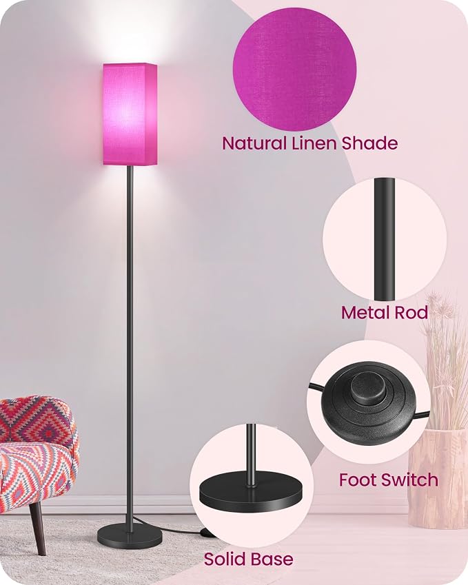 Floor Lamp, Pole Lamp with Foot Switch, Modern Standing Lampshade, Minimalist Freestanding Lamp (Bulb Not Included), for Living Room, Bedroom ETL Listed, Pink Purple and Black Z07LD05