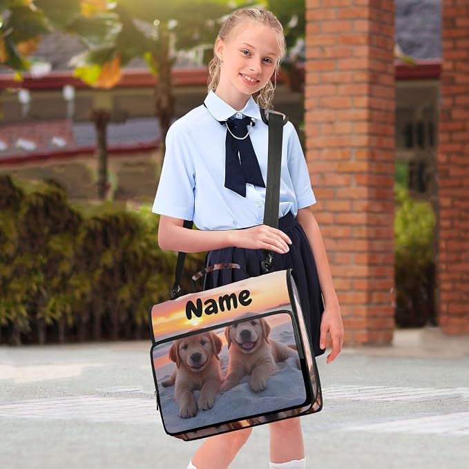 Custom Golden Retriever Puppy Dogs 3 Ring Binder Bag 1.5 inch Personalized Name Binder Organizer 500 Sheet Documents Storage for School Office