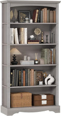 TVU 5-Tier Wooden Bookshelf, 65 Inch Tall Bookshelf with Storage, Floor Standing Modern Style Display Bookcase for Living Room, Office, Study Room, Entryway, Grey