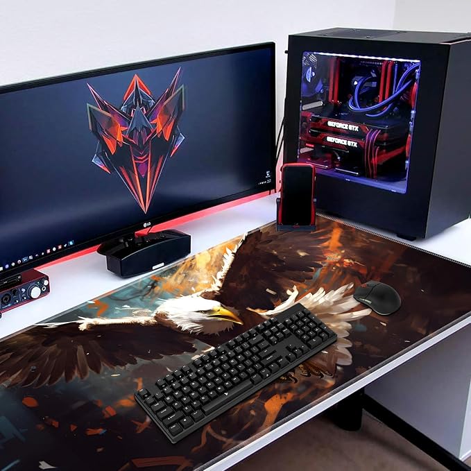 Extended Gaming Mouse Pad 31.5" x 11.8", with Edge Stitching, Non-Slip Rubber Base Keyboard Pad, Suitable for Work, Game, Office, Home and Coasters, Eagle