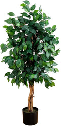 Nearly Natural 4 ft Artificial Triple Trunk Ficus Tree with Pot | Natural Wood Trunks, Silk Tree with Dense Foliage, Mid-Size Faux Floor Plant, Home and Office Decor