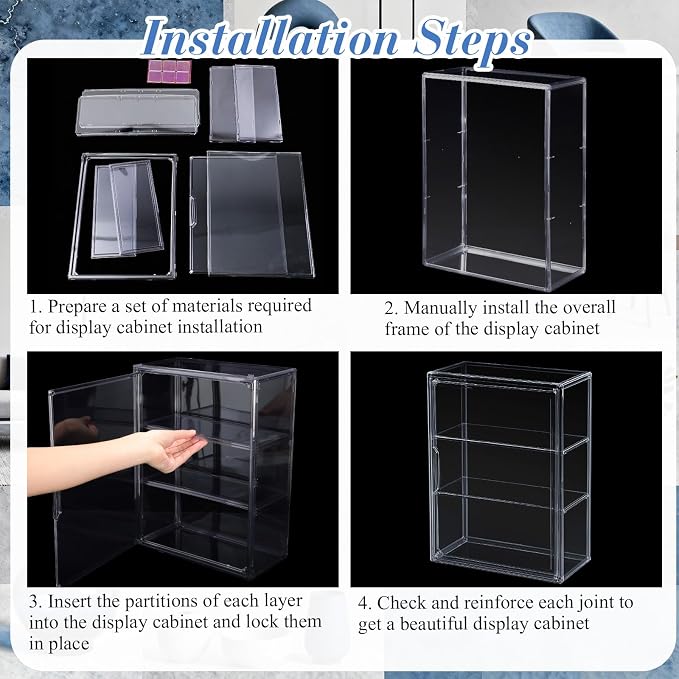 Clear Acrylic Display Case 3 Tier Display Shelf Storage Boxes Cabinet Organizer with Magnetic Door for Figures Toys (2 Pcs，Gray)