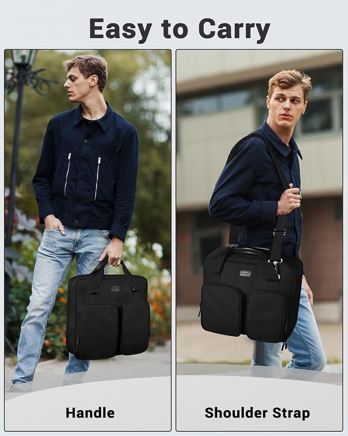 3 Inch Zipper Binder 3 Ring with Shoulder Strap & Multi-Pocket | Binder with Zipper Holds Up to 700 Sheets for Office School, Compatible with 13” MacBook Laptop ipad, Black