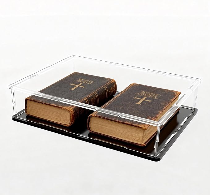 Acrylic Display Case, Clear Acrylic Display Box with Matte Base, Dustproof Collectible Showcase for Books, Stamps, Medals, Maps, Albums and Jewelries, 14.5 x 11 x 4 inch