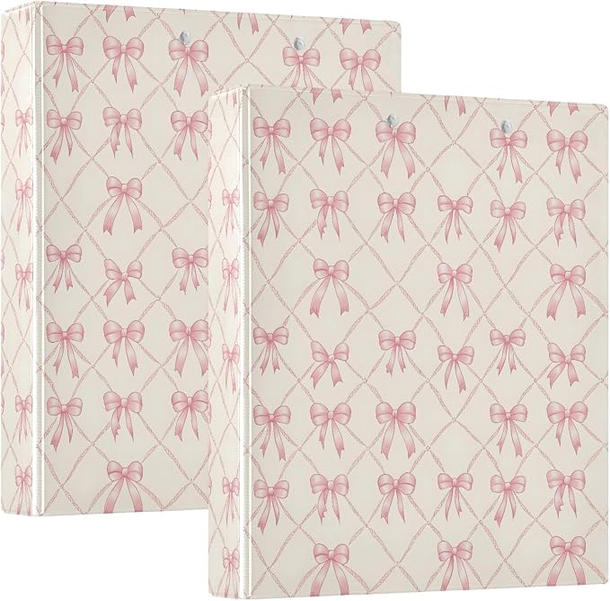 Pink Bow Rhombus Plaid 3 Ring Binder 1.5 Inch 2 Pack with 200 Sheet for Kids School Supplies Women Men Office