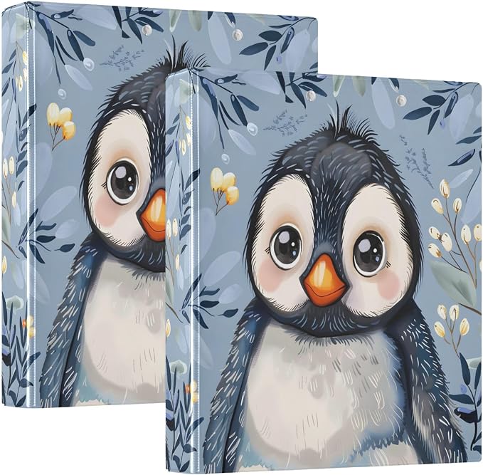 Cute Baby Penguin Floral 3 Ring Binder 1.5 Inch 2 Pack with 200 Sheet for Kids School Supplies Women Men Office
