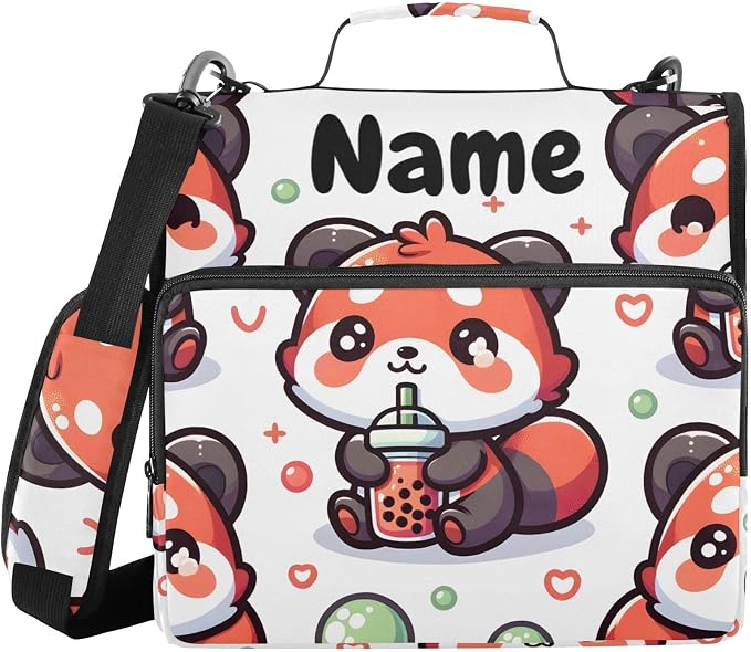 Custom Cute Red Panda Bubbles 3 Ring Binder Bag 1.5 inch Personalized Name Binder Organizer 500 Sheet Documents Storage for School Office