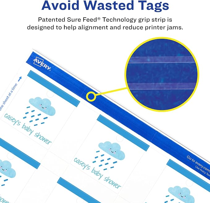 Avery® Square Tags, Sure Feed® Technology, 2" x 2", Matte White, Strings Included, 120 Total, Print-to-the-Edge, Laser/Inkjet Printable (80513)