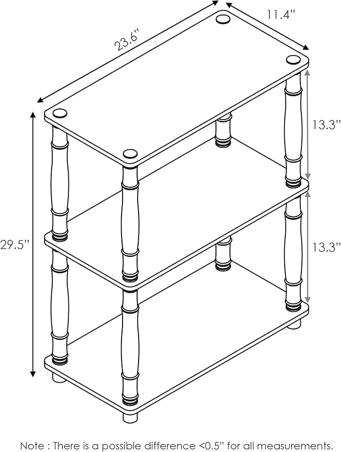 Furinno Turn-N-Tube 3-Tier Compact Multipurpose Shelf Display Rack with Classic Tube, Espresso/Black | Open Frame Corner Shelf, for Organization and Storage, Living Room, Garage, Home Office