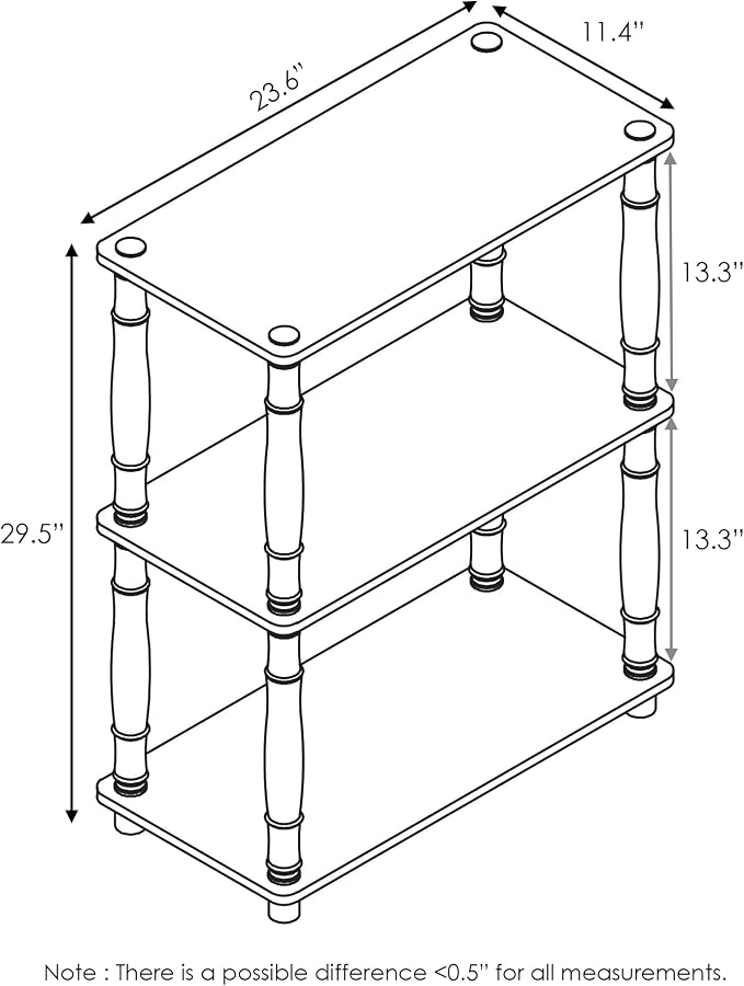 Furinno TURN-N-TUBE Storage Shelves, 3-Tier Book Shelf, Corner Shelf, Toolless Open Shelves, for Organization and Storage, Living Room, Garage, Home Office, Columbia Walnut