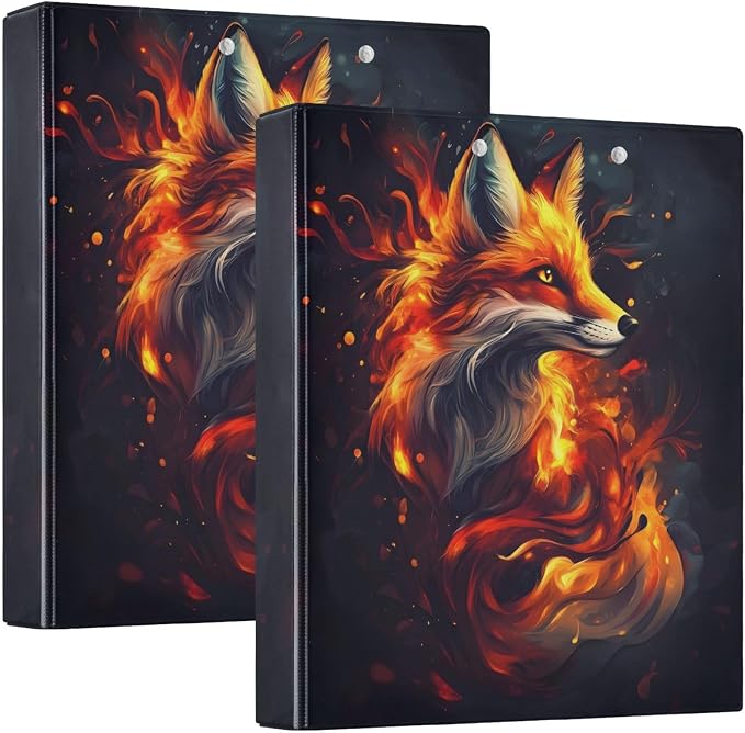 3 Ring Binders Red Fire Fox 1.5 Inch Round Ring Binders with Pockets Decorative Clipboard Binder Holds 200 Sheets View Binder for Home School Office,2 Pack