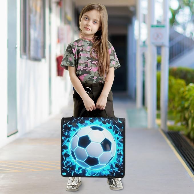 Custom 3D Soccer Football Blue 3 Ring Binder Bag 1.5 inch Personalized Name Binder Organizer 500 Sheet Documents Storage for School Office