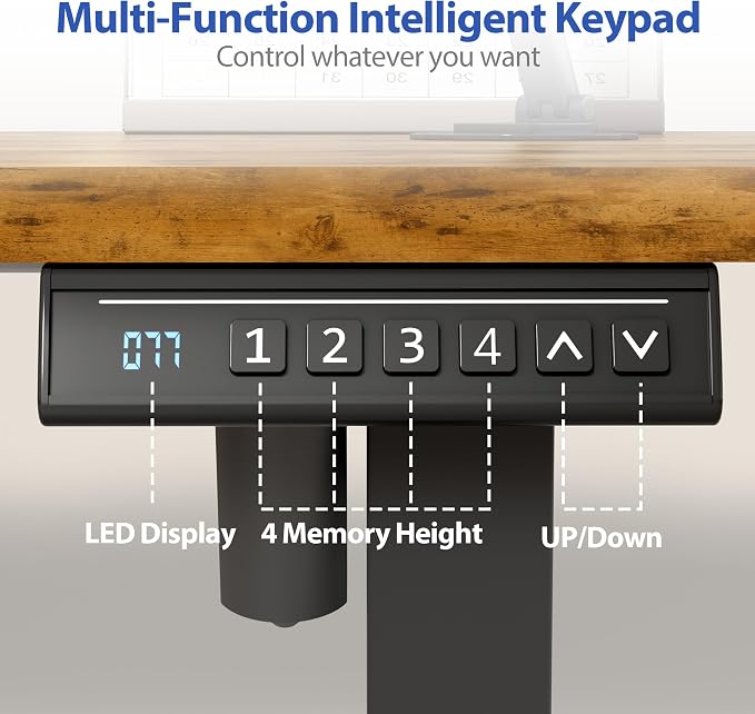 YESHOMY Height Adjustable Electric Standing Desk, 46 x 24 Inches Memory Home Office Sit Stand up Desk with Phone Holder and USB Charging Port, Rustic Brown