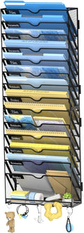 15-Tier Wall File Organizer with Hooks, Hanging File Organizer | Metal Mesh Mail Organizer, Wall Mounted File Organizer for Home, Classroom, Office Organization