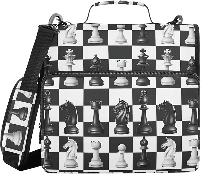 Chess Checkered Plaid 3 Ring Binder Bag 1.5 inch Binder Organizer with Zipper Shoulder Strap 500 Sheet Documents Storage for School Office