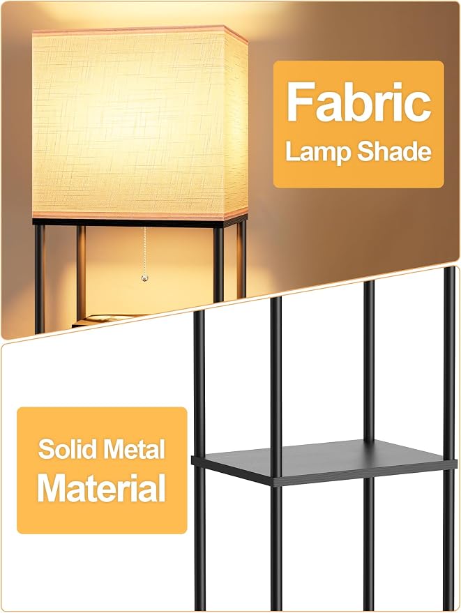 Large Floor Lamp with Shelves, 5-Tier Tall Floor lamp with for Living Room, Shelf Floor Lamp with 3 CCT LED Bulb, Corner Display Standing Column Lamp, Etagere Organizer Tower Nightstand for Bedroom
