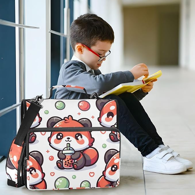 Cute Red Panda Bubbles 3 Ring Binder Bag 1.5 inch Binder Organizer with Zipper Shoulder Strap 500 Sheet Documents Storage for School Office