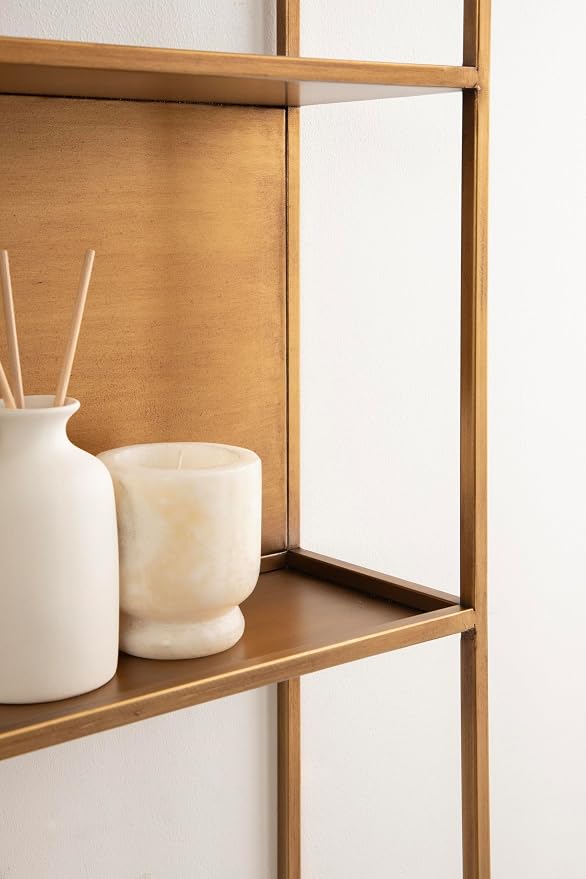 Kate and Laurel Nomi Modern Metal Bathroom Wall Shelf; 18 x 6 x 32; Gold; Contemporary Sleek Tiered Metal Shelves for Wall Decor; Display; and Over-the-Toilet Storage
