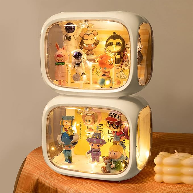 Clear Acrylic Display Case for Figures with LED Light, Dustproof & Moistureproof Display Stand with Door, Storage Box for Lego Collectibles, Action Figures, Pop Mart and Model Toys
