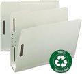 Smead 100% Recycled Pressboard Fastener File Folder, 2 Fasteners, 1/3-Cut Tab, 3" Expansion, Letter Size, Gray/Green, 25 per Box (15005)