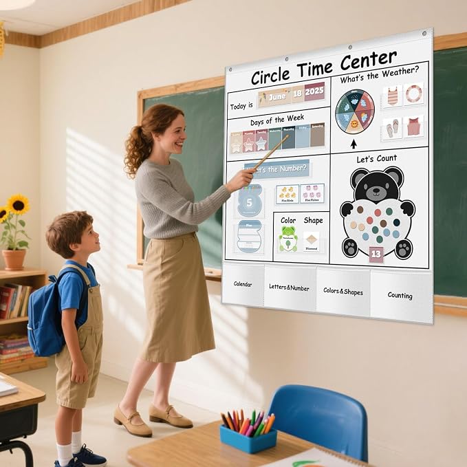 Boczif Circle Time Learning Center Pocket Chart for Classroom(white)