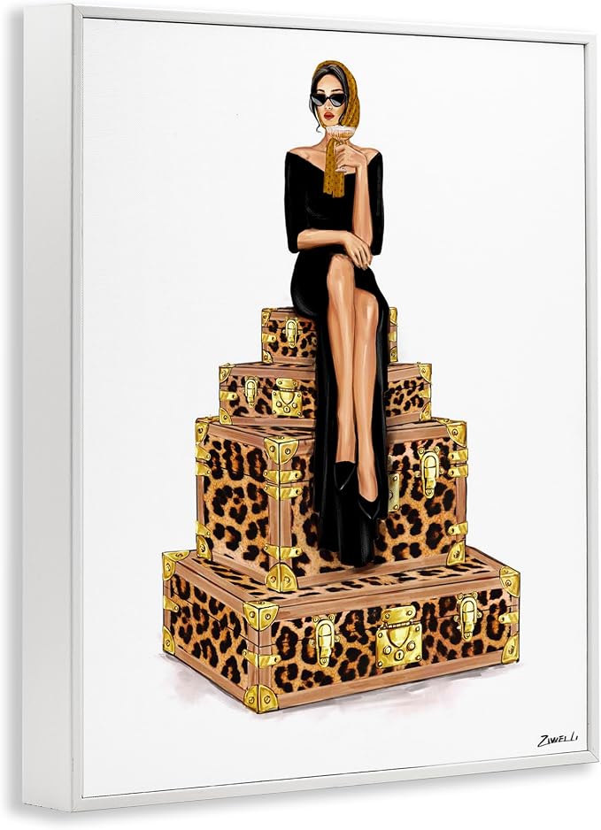 Stylish Gal Suitcases Travel Glam, 24 x 30 Inch Framed Giclée Print | Stupell Industries · By Ziwei Li · Ready to hang · Great for dorms and bedrooms · Made in USA