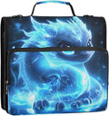 3 D-Ring Zipper Binder Bag, Cute Blue Glowing Dragon Removable Binder with Zipper Case Hold 300+ Sheets& 13 Inch Laptop for School Office Supplies Organizer