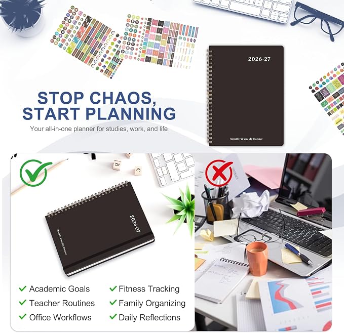Planner 2026-2027, Weekly and Monthly Calendar Planner, JUL 2026 - JUN 2027