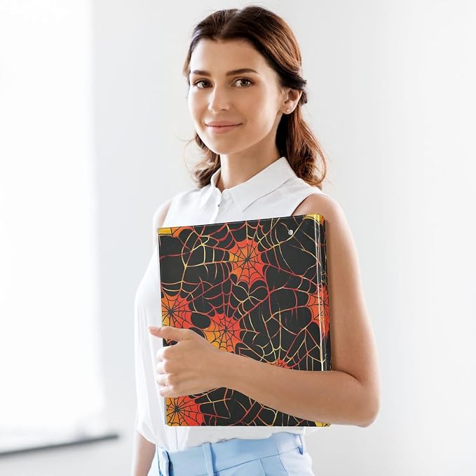 Spider Web Pattern Orange 3 Ring Binders 1.5 Inch Round Rings Clear View Three Ring Binders Versatile Binder for Work School Office Supply 1 Pack