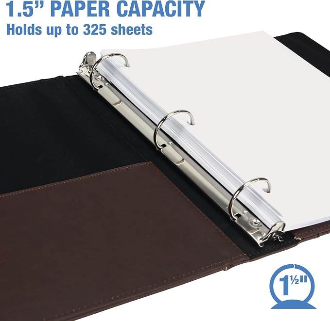 Samsill Vintage Leather Binder, 1.5 Inch Round Ring (Holds 325 Sheets), Letter Size 8.5x11 Documents, Professional Organizer Portfolio, Planner, No Zipper, Brown